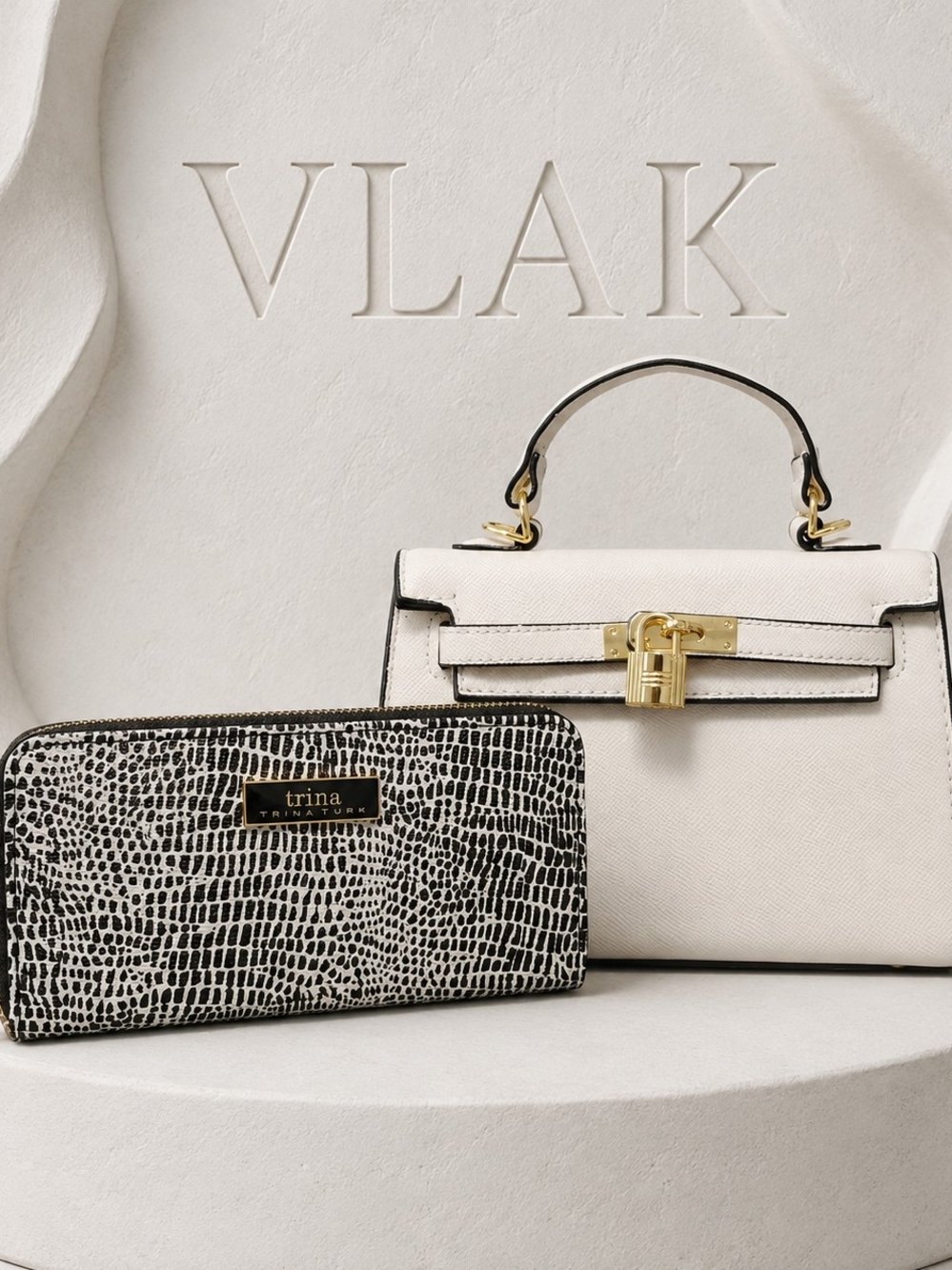 White Structured Satchel + Trina Turk Wallet – Satchel w/ Cosmetic Imperfections